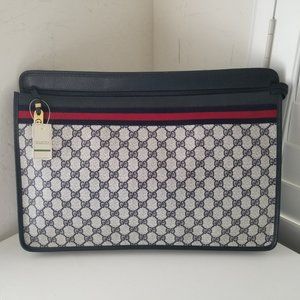 New/Unused Vintage Blue Gucci GG Striped Portfolio